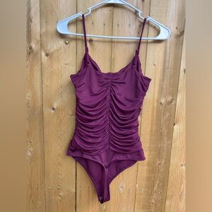Express Burgundy Ruched Bodysuit